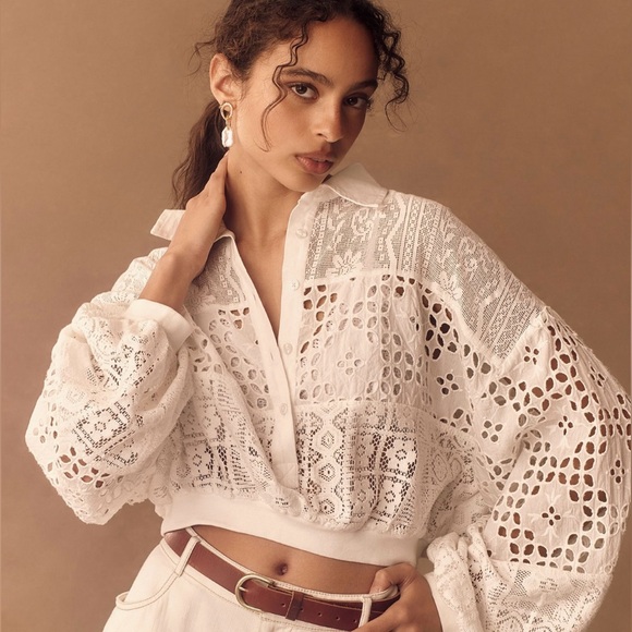 NWT Pilcro Cutwork Bubble Sleeve Shirt - Size L - Picture 1 of 8
